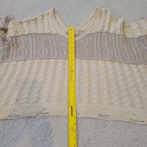 NWOT POL Distressed Oversized Loose Cable Knit Women's Sweater Small Beige Brown - Picture 6 of 9